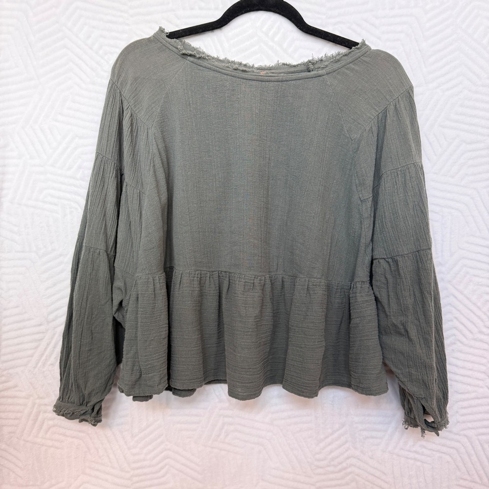 Free People Cotton Keyhole Open Back Tiered Smock Flowy Long Sleeve Blouse XS